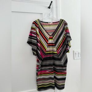 Trina Turk multicolor striped vneck dress (size s ,fits like M/L)